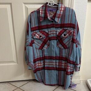 Free People Plaid Button-Up Shirt Jacket